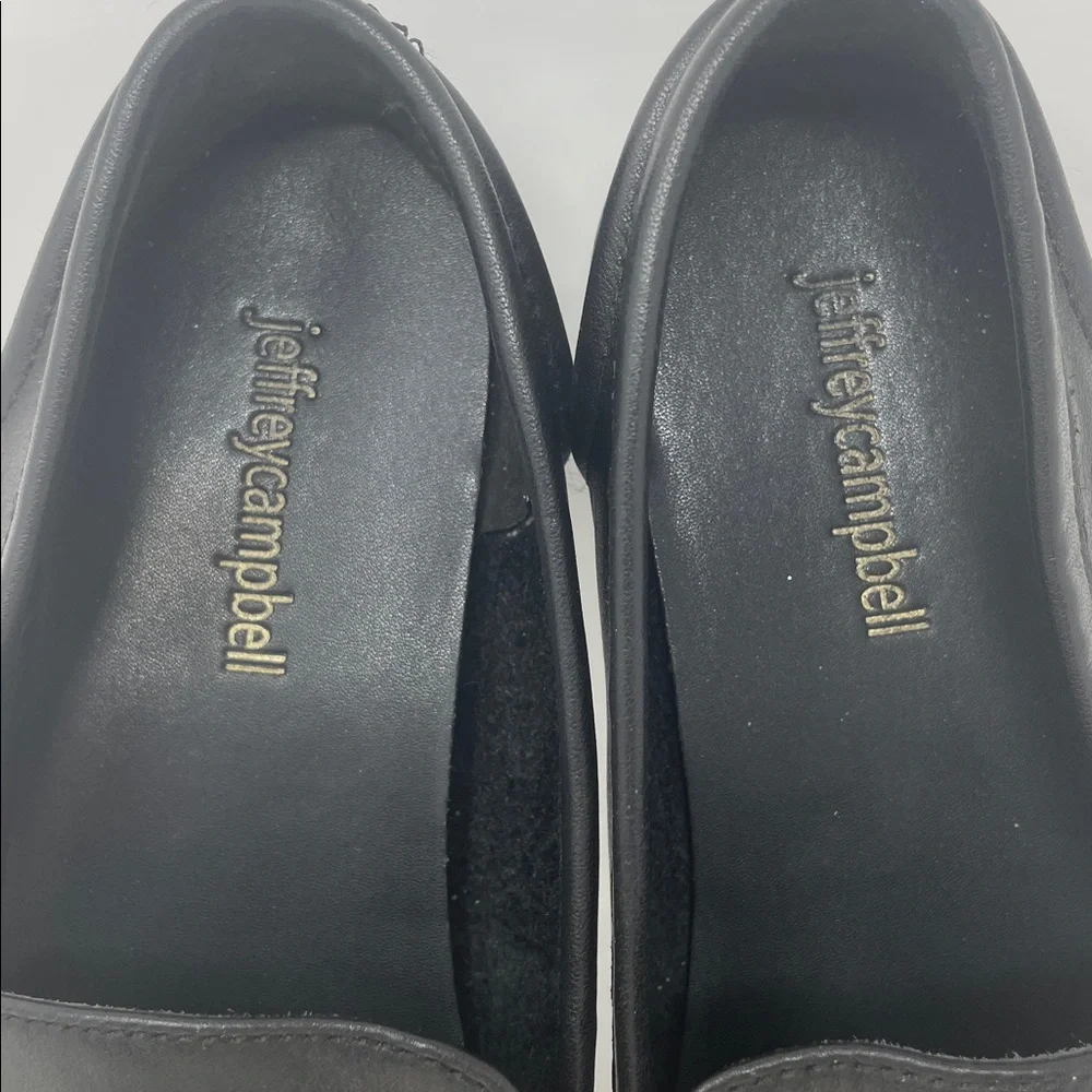 Jeffrey Campbell Black Leather Gold Accent Horsebit Slip On Loafers Size 8.5
